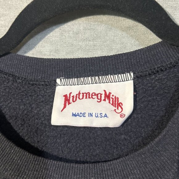 VINTAGE Nutmeg "Germany" Crewneck Sweatshirt XLarge Black Yellow Colorblock 80s - Picture 2 of 5